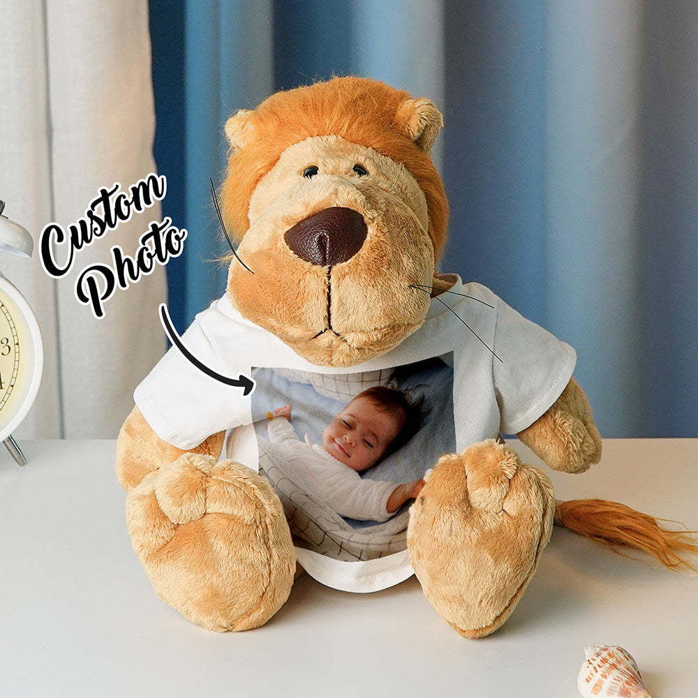 Personalized Animal Plush Stuffed Toy Birth Announcement Custom Photo Text Gift for Baby Shower - auphotoblanket