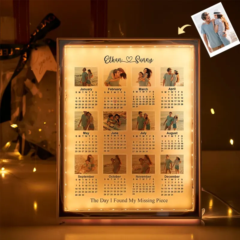 Personalized 2026 Calendar Mirror Light Box with Photo - auphotoblanket