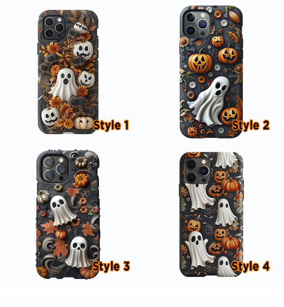 Halloween Pumpkin Ghost Phone Case, Multiple Styles Available,iPhone, Pixel, Samsung