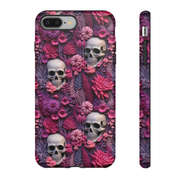 Valentines Skeletons In Bloom Phone Case | Embroidered Valentines Day Cottagecore Floral Skull Phone Cover For iPhone | Pixel | Samsung