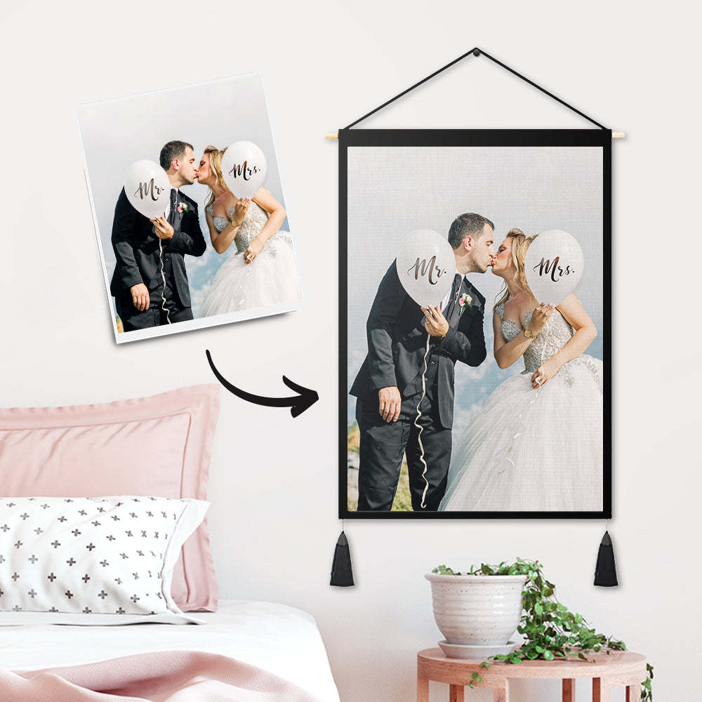 Custom Couple Photo Tapestry - Wall Decor Hanging Fabric Painting Hanger Frame Poster