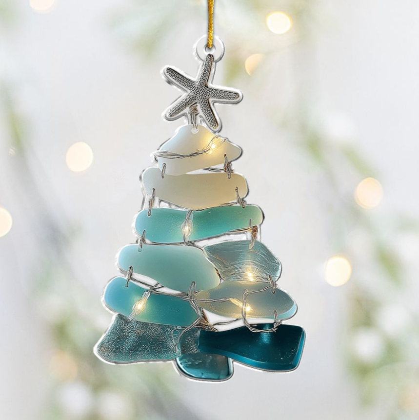 Family Sea Glass Christmas Tree - Personalized Family Ornament