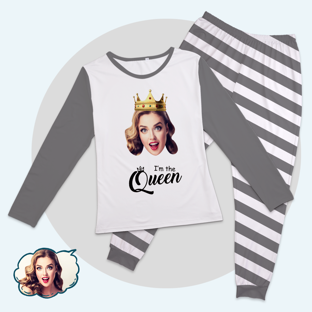 Custom Face Pajama Tops King And Queen Matching Pajamas-I'm The Queen - auphotoblanket