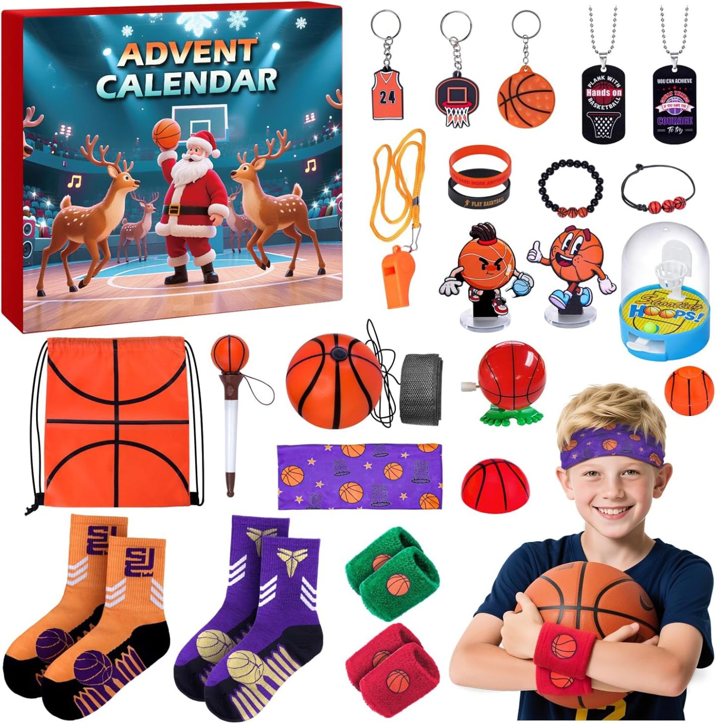 Advent Calendar Basketball for Boys Girls Teens Surprise Box Basketball Accessories Decoration Christmas Countdown Gifts - auphotoblanket