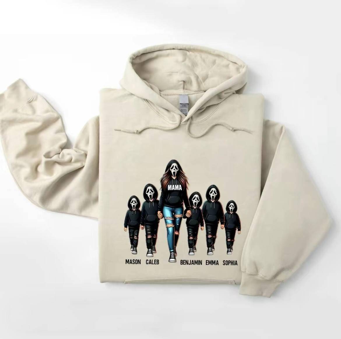 Halloween Horror Mama Custom Kids Name Sweatshirt, Custom Spooky Mama Hoodie, Family Spooky Season Sweaters, Killer Halloween Hooded - auphotoblanket