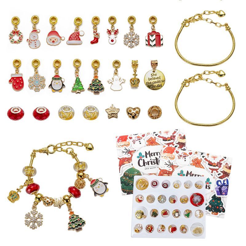 Christmas Princess Advent Calendar Bracelet 24 Days of Christmas Countdown Calendar Jewellery Blind Box, DIY Jewelry Making Kit with Charm Beads, DIY Christmas Bracelet Gifts for Girls - auphotoblanket