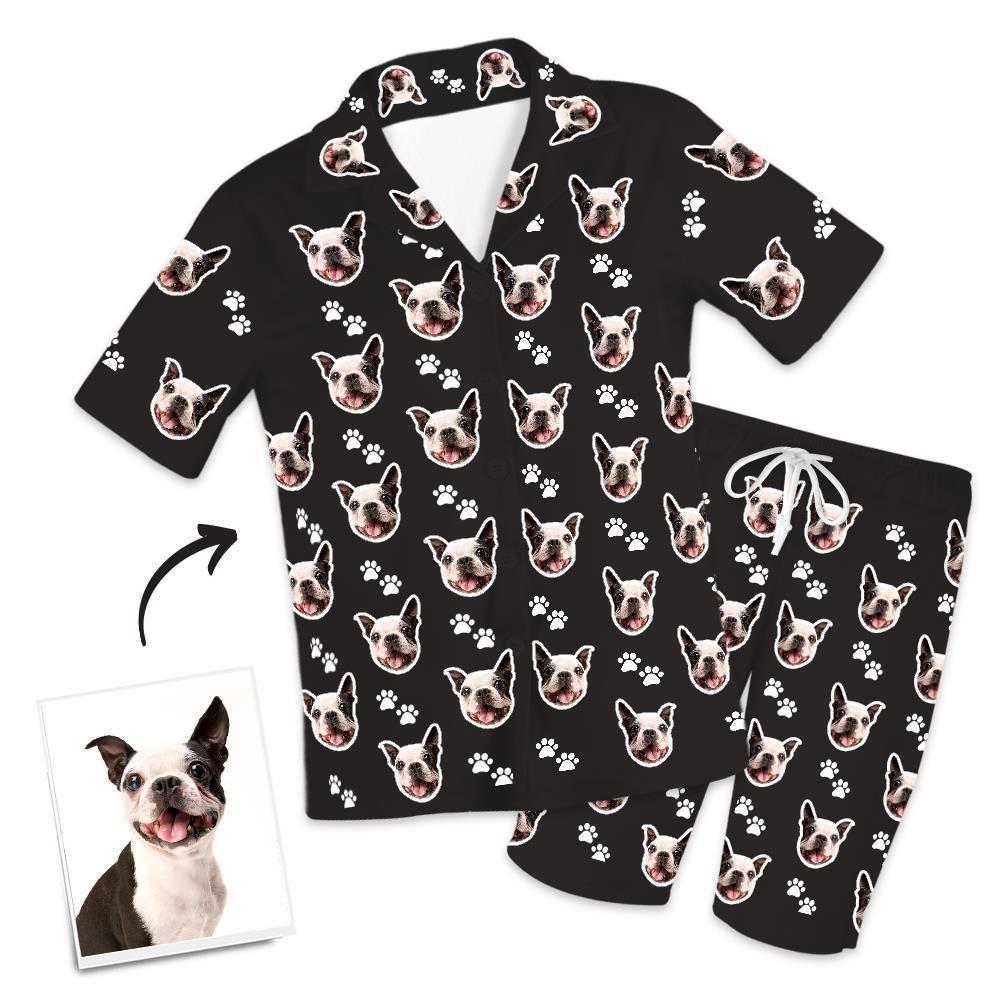 Custom Dog Photo Short Pajama Pants, Nightwear, Sleepwear, Footprints - auphotoblanket