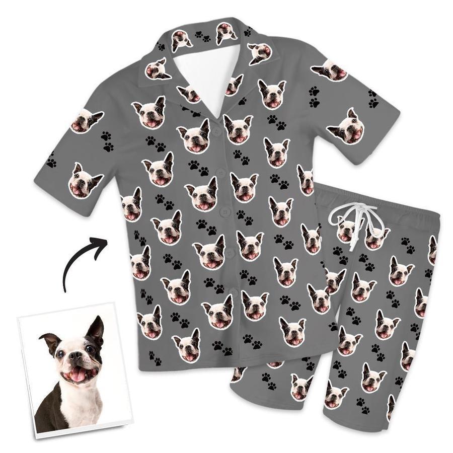 Custom Dog Face And Footprints Pajamas Personalised Photo Short Pajamas - auphotoblanket