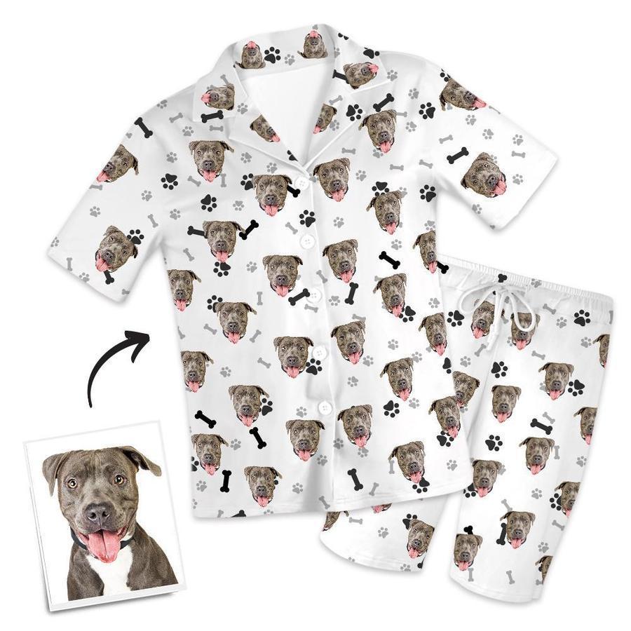 Custom Dog Face Short Sleeved Pajamas Personalised Pet Bone Pajamas - auphotoblanket