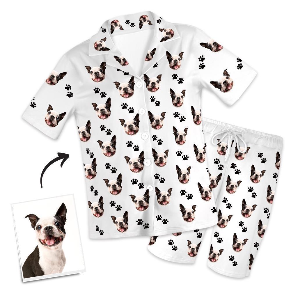 Custom Dog Photo Short Pajama Pants, Nightwear, Sleepwear, Footprints - auphotoblanket