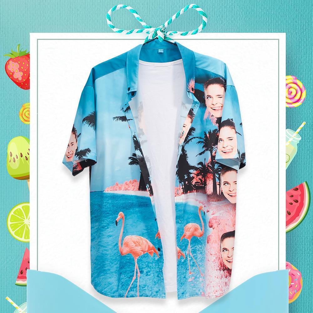 Custom Face Hawaiian Shirt All Over Print Seaside Flamingos