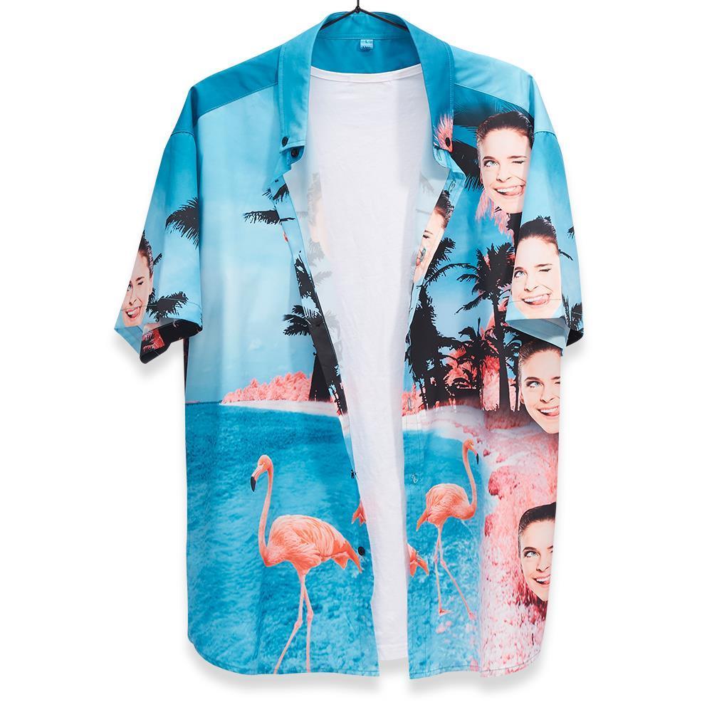 Custom Face Hawaiian Shirt All Over Print Seaside Flamingos