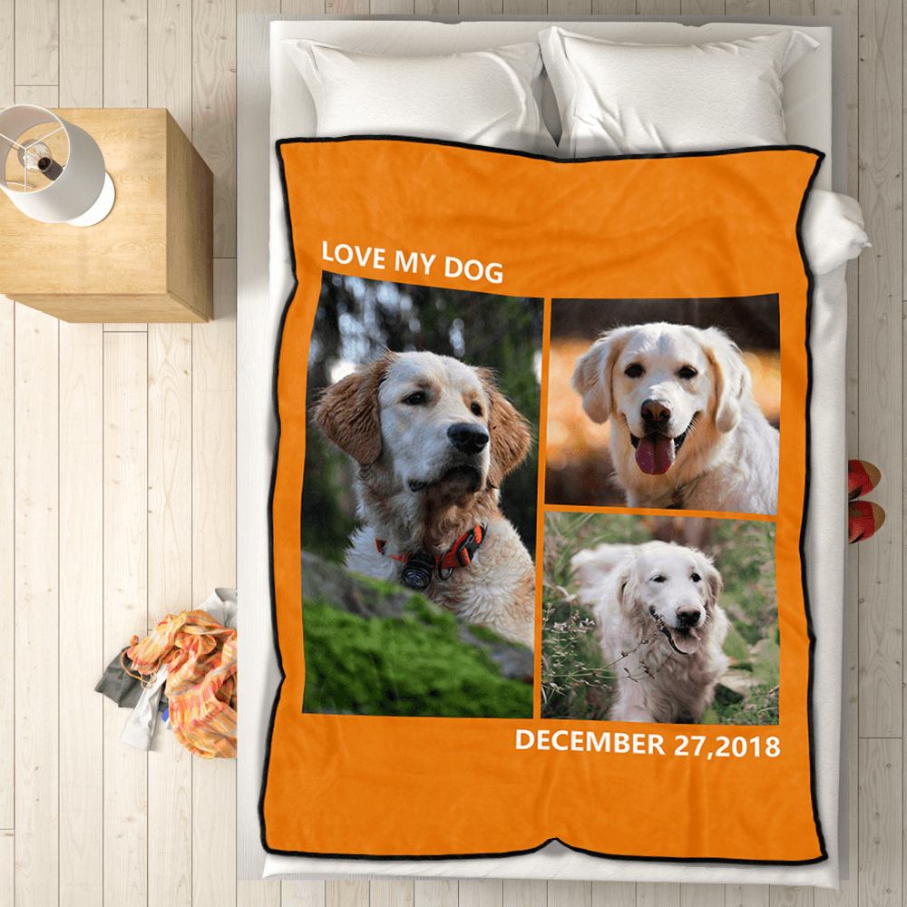 Custom Dog Blankets Personalised Pet Photo Blankets Custom Collage Blankets with 3 Photos