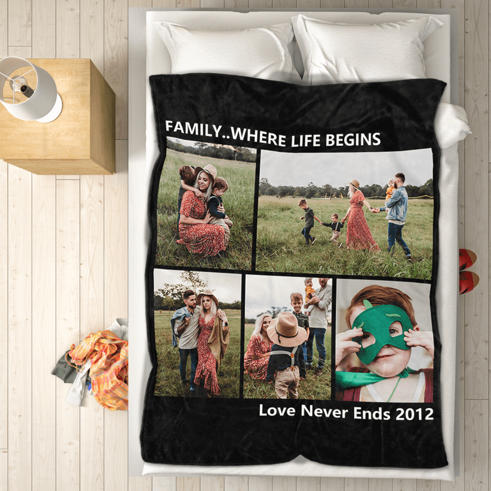 Custom Blankets Personalised Photo Blankets Custom Collage Blankets with 5 Photos