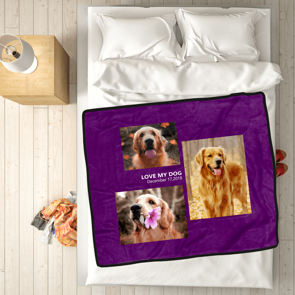 Custom Dog Blankets Personalised Pet Photo Blankets Custom Collage Blankets with 3 Photos