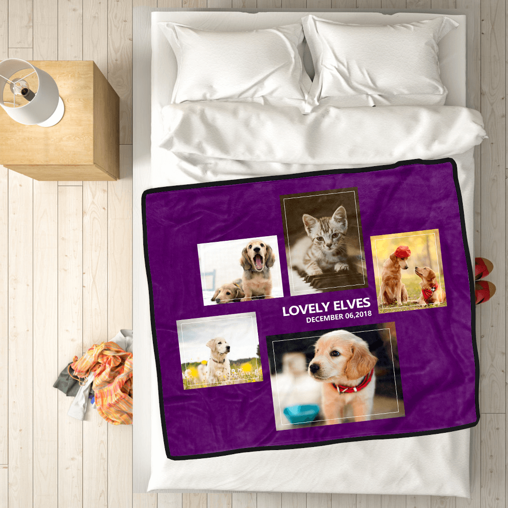 Custom Dog Blankets Personalised Pet Photo Blankets Custom Collage Blankets with 5 Photos