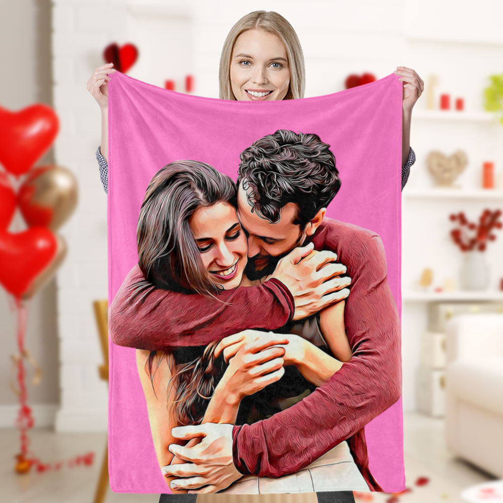 Personalized Photo Blanket Custom Couple Portrait Blanket Photo Blanket For Valentine's Day Gifts - auphotoblanket