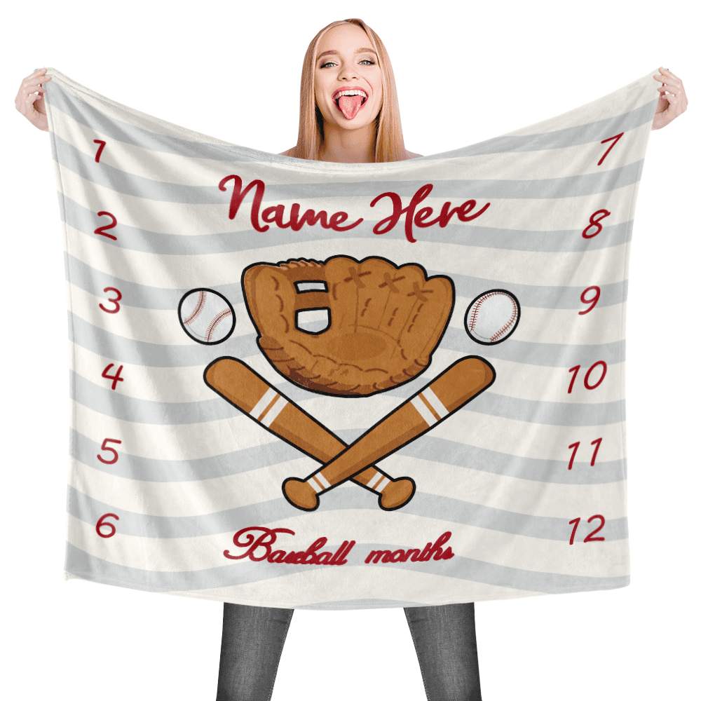 Custom Baby Blanket with Name Baseball Baby Milestone Blankets Personalised Swaddle Blankets Stroller Blanket