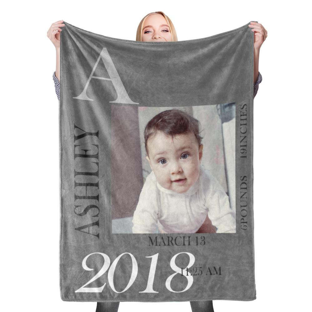Custom Baby Photo Blanket with Name Birth Information Stroller Blanket Custom Swaddle Blanket Personalised Swaddle Blankets