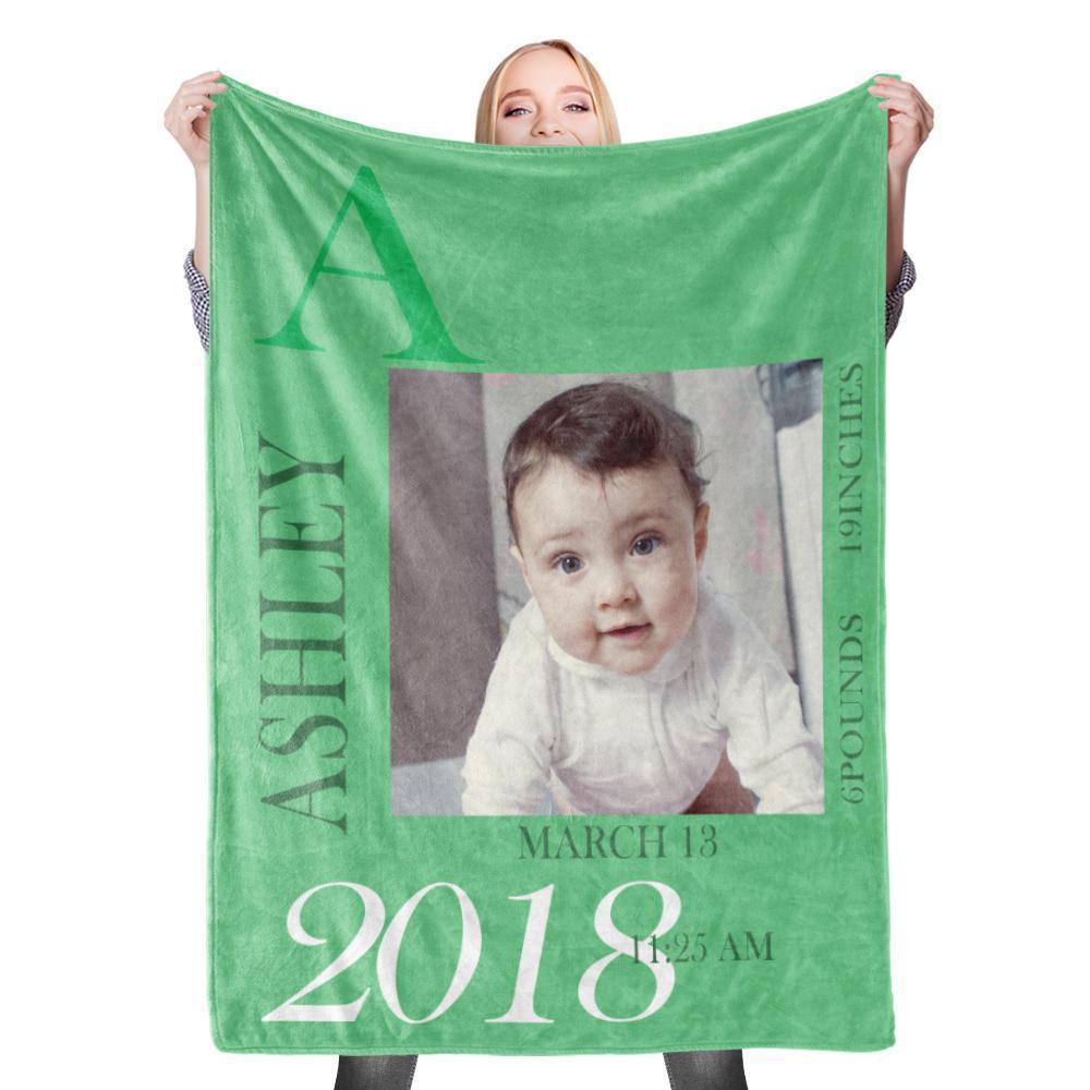 Custom Baby Photo Blanket with Name Birth Information Stroller Blanket Custom Swaddle Blanket Personalised Swaddle Blankets