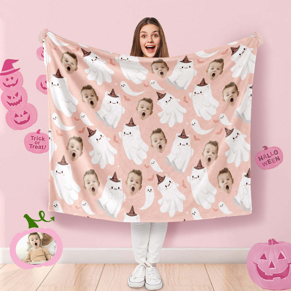 Custom Photo Blanket Halloween Decorative Hat Ghost Blanket For Kids - auphotoblanket