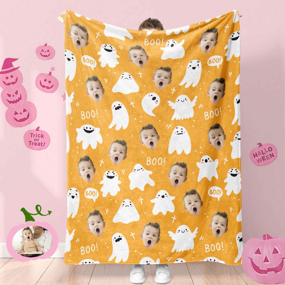 Custom Photo Blanket Halloween Decorative Expression Ghost Blanket For Kids - auphotoblanket