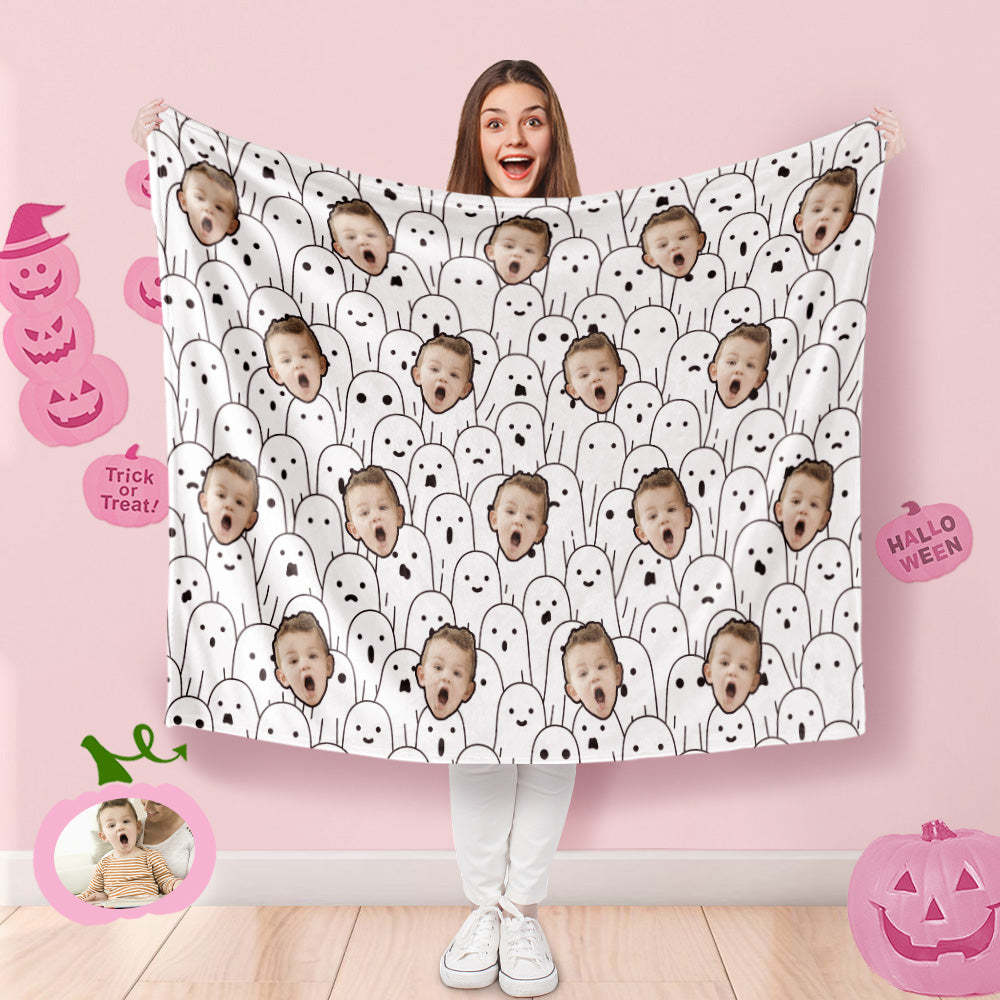 Custom Photo Blanket Halloween Decorative Numerous Ghost Blanket For Kids - auphotoblanket