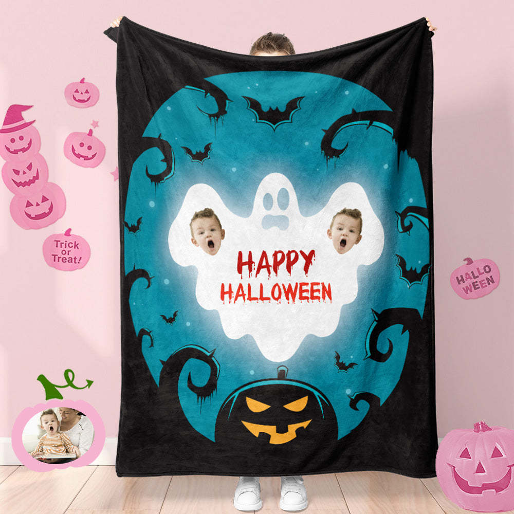 Custom Photo Blanket Halloween Decorative Pumpkin Ghost Blanket For Kids - auphotoblanket
