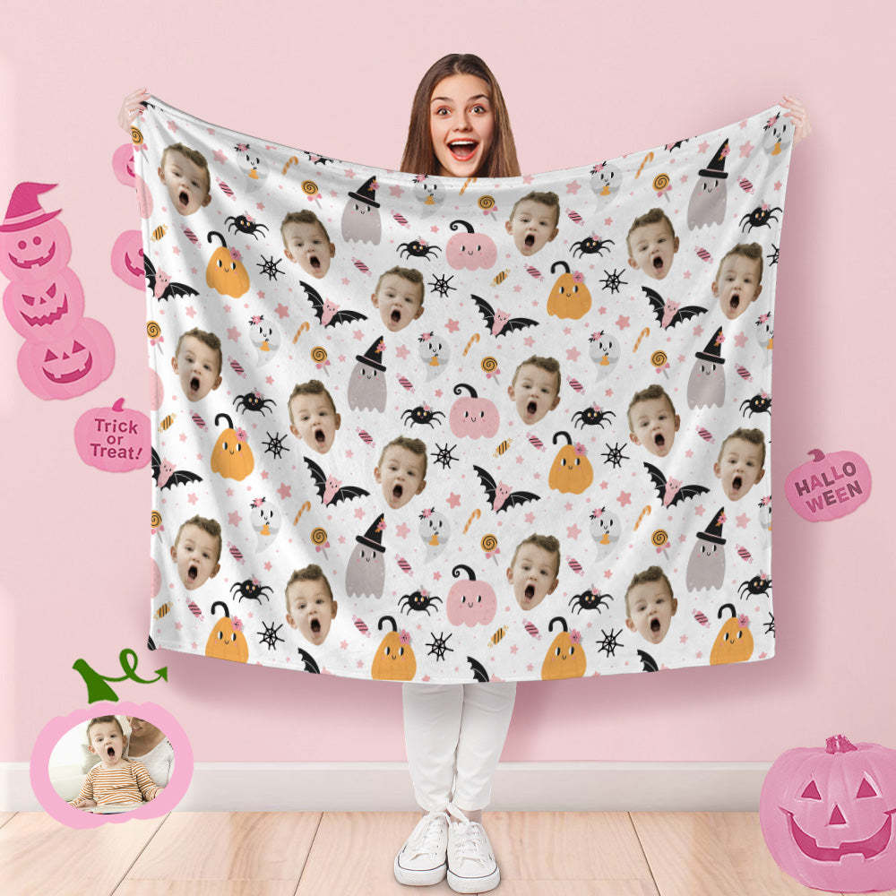 Custom Photo Blanket Halloween Decorative Bat Ghost Blanket For Kids - auphotoblanket