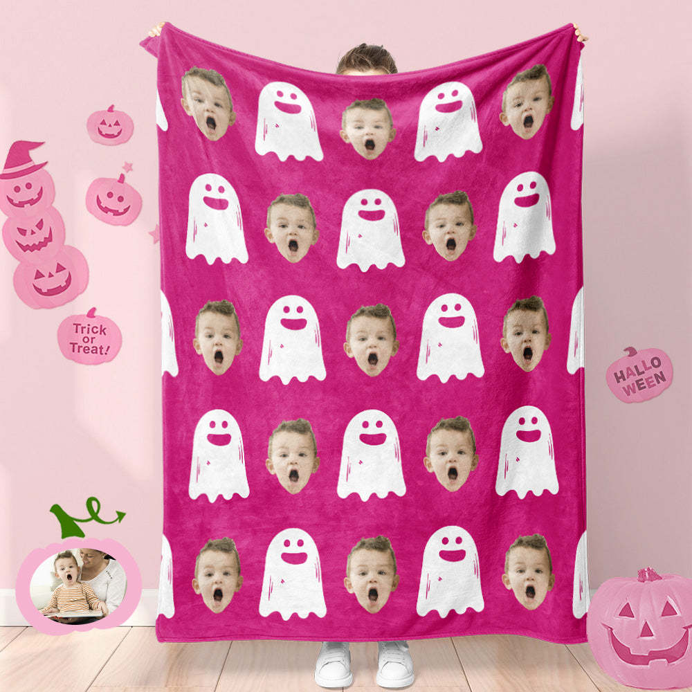 Custom Photo Blanket Halloween Decorative Smile Ghost Blanket For Kids - auphotoblanket