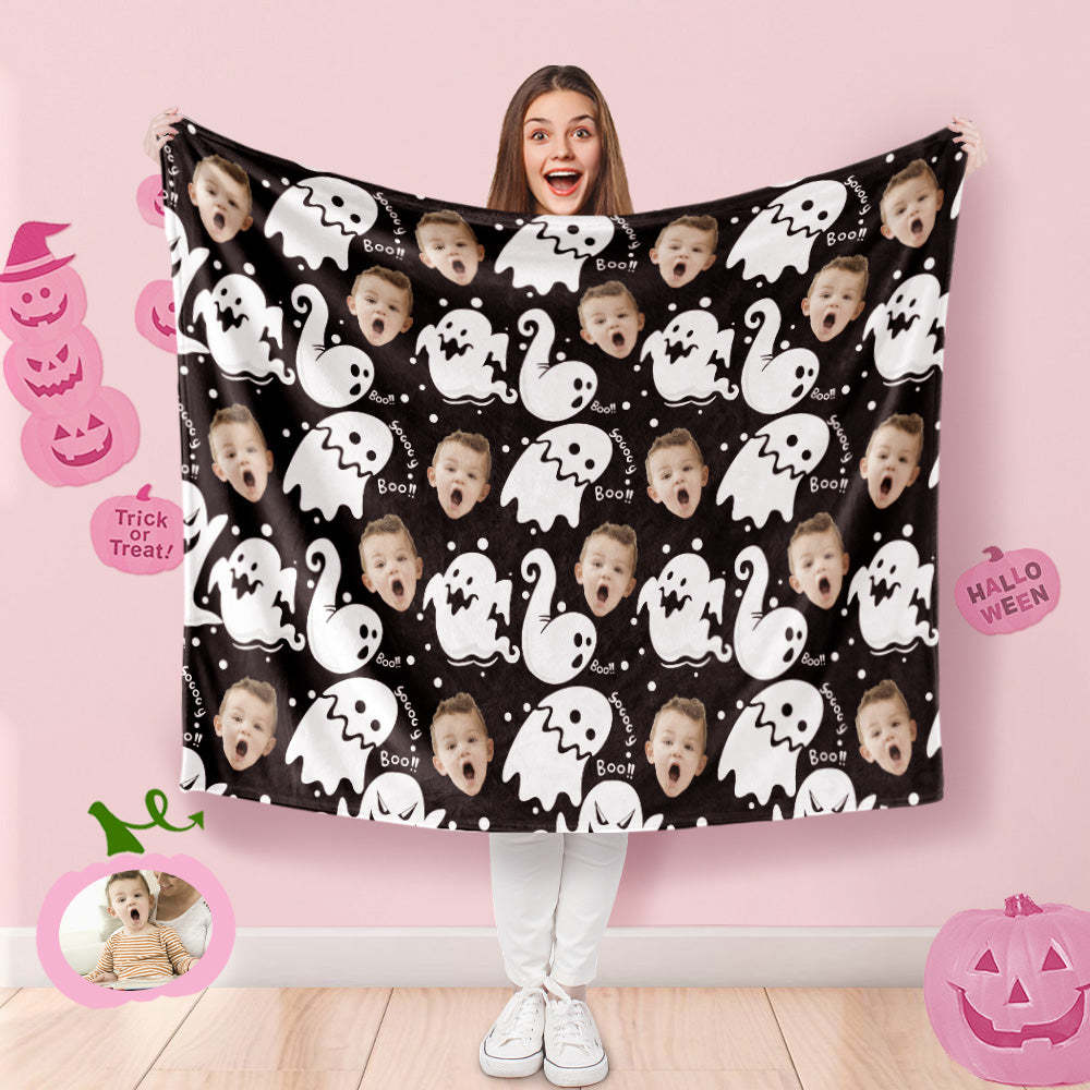 Custom Photo Blanket Halloween Decorative Cute Ghost Blanket For Kids - auphotoblanket