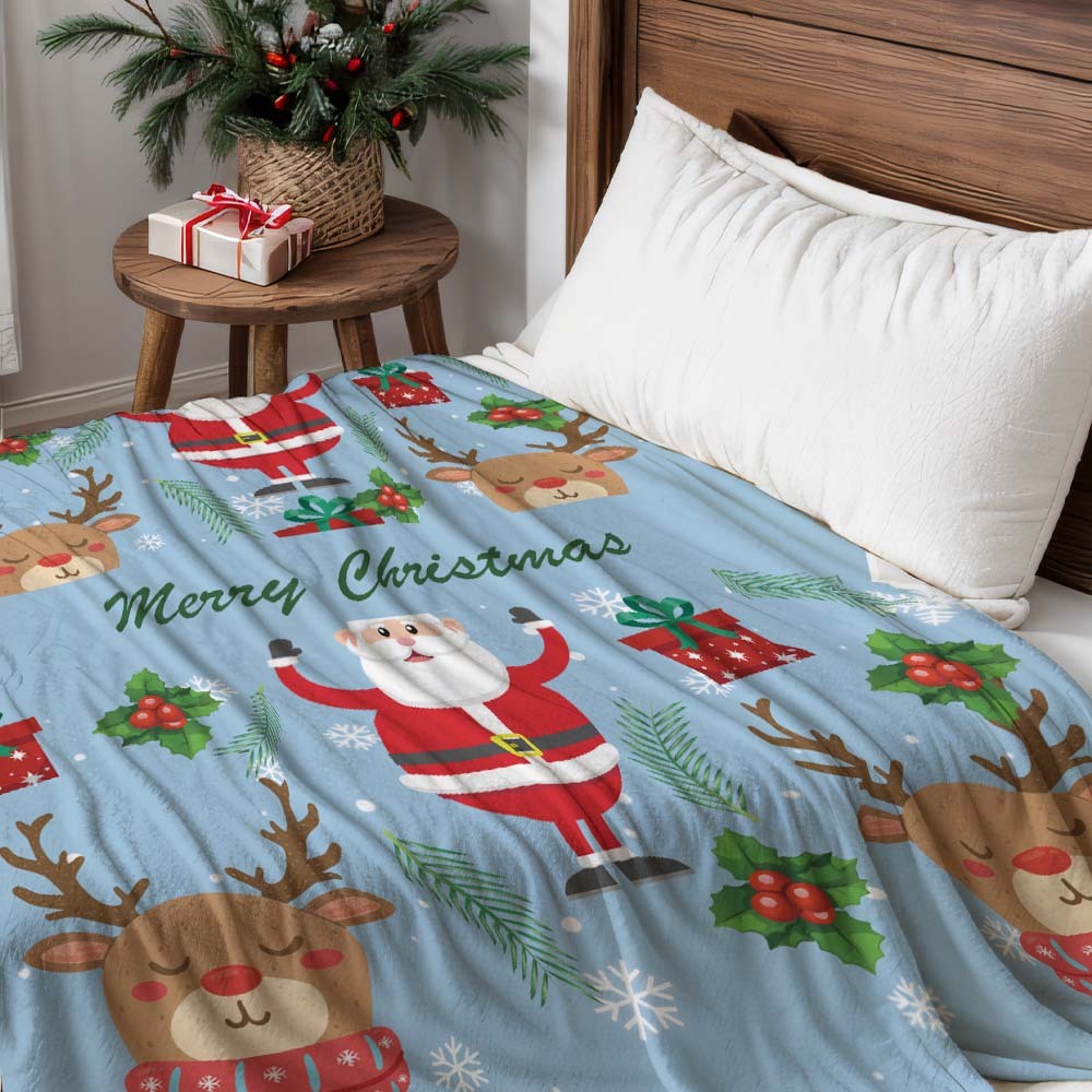 Custom Santa Claus and Elk Gifts Text Blanket Unique Gift For Lovers - auphotoblanket
