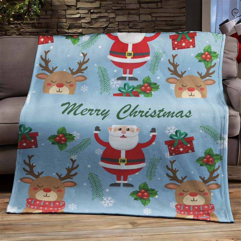 Custom Santa Claus and Elk Gifts Text Blanket Unique Gift For Lovers - auphotoblanket