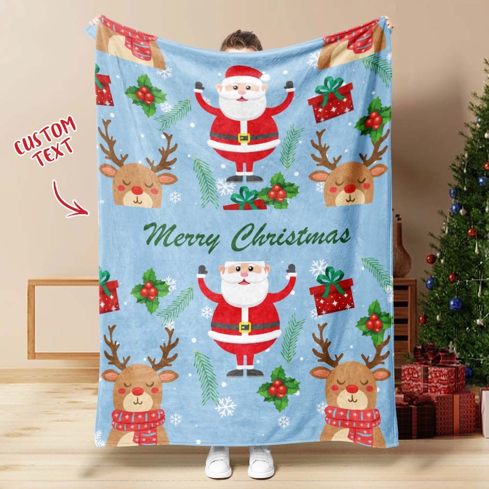 Custom Santa Claus and Elk Gifts Text Blanket Unique Gift For Lovers - auphotoblanket