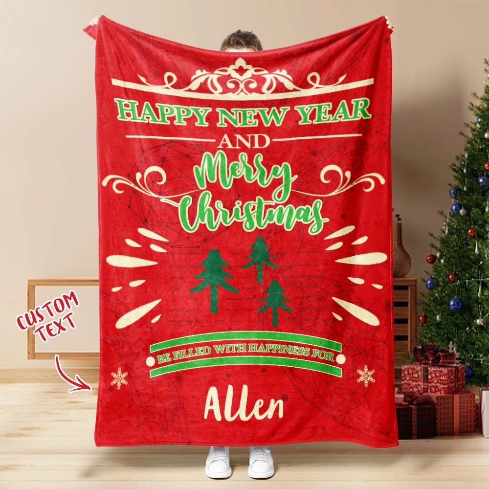 Custom Merry Christmas Text Blanket Unique Gift For Family - auphotoblanket