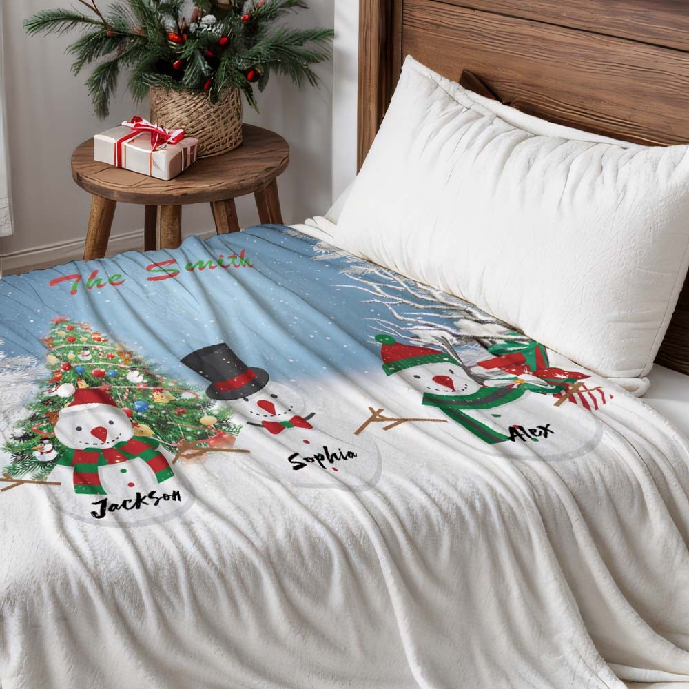 Custom Three Christmas Snowmen Text Blanket Unique Gift For Kids - auphotoblanket