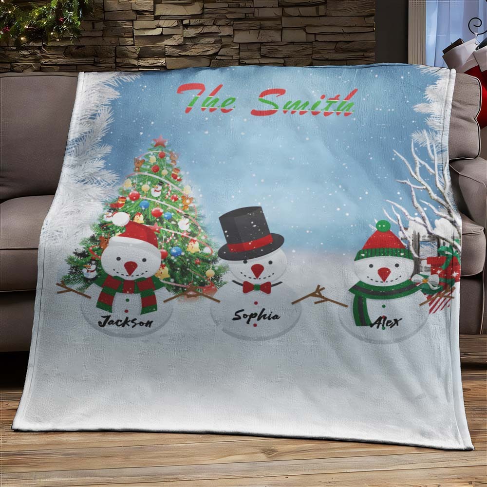 Custom Three Christmas Snowmen Text Blanket Unique Gift For Kids - auphotoblanket
