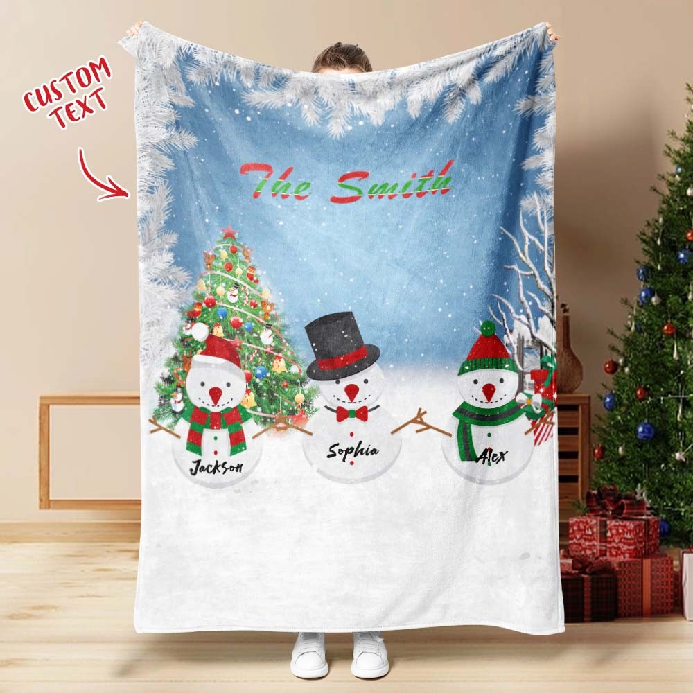 Custom Three Christmas Snowmen Text Blanket Unique Gift For Kids - auphotoblanket
