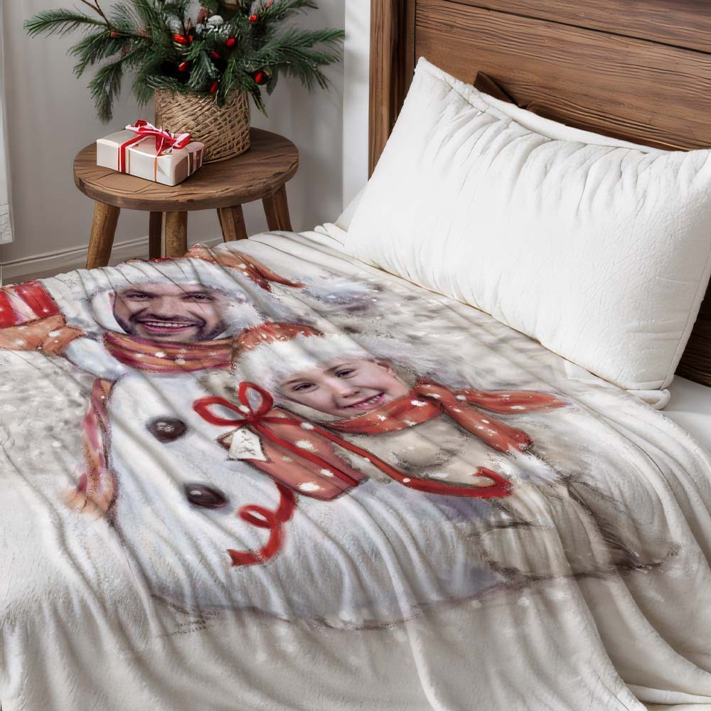 Custom Two Snowmen Photo Blanket The Unique Gift For Kids - auphotoblanket