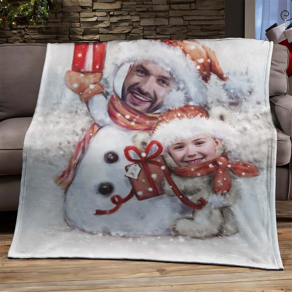 Custom Two Snowmen Photo Blanket The Unique Gift For Kids - auphotoblanket