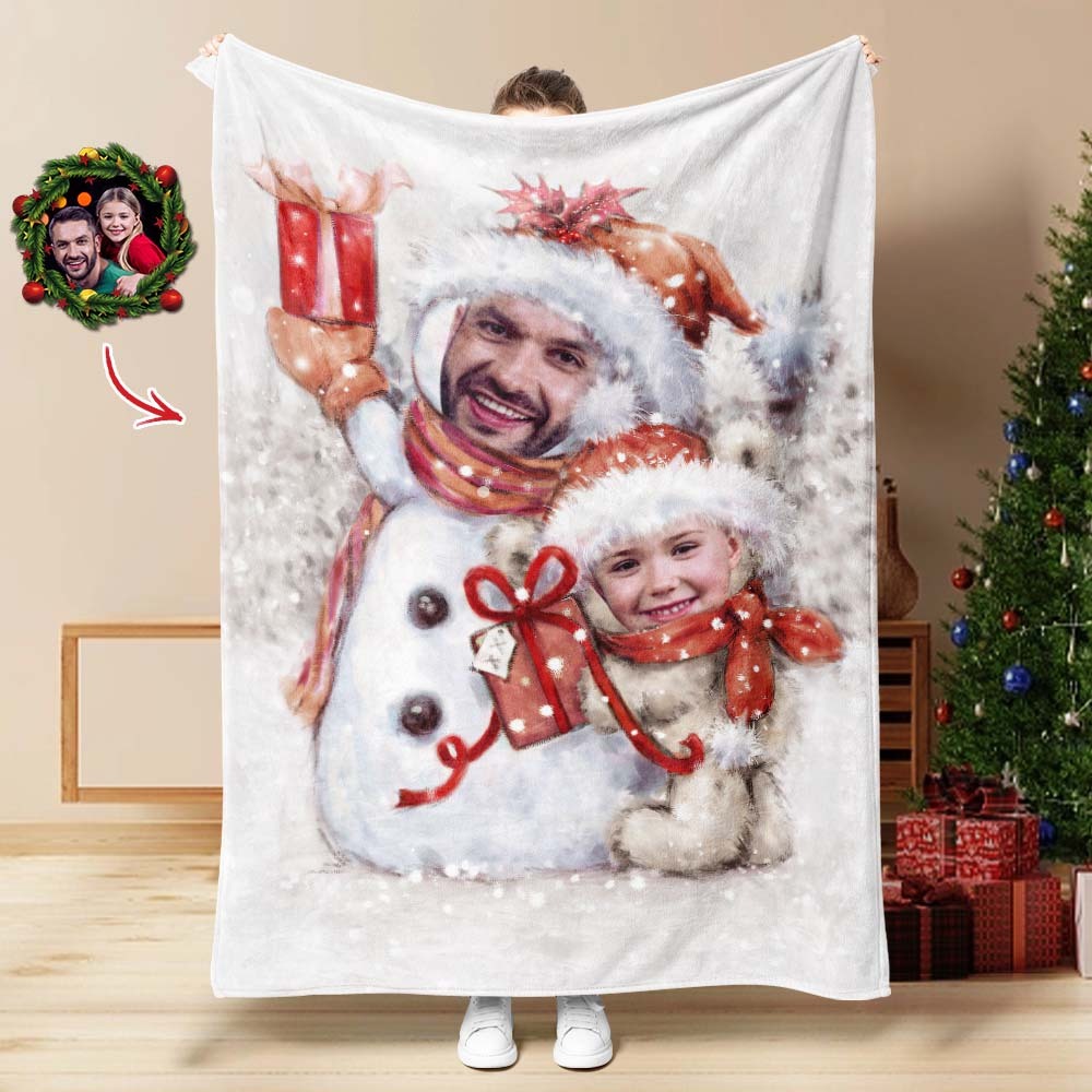 Custom Two Snowmen Photo Blanket The Unique Gift For Kids - auphotoblanket