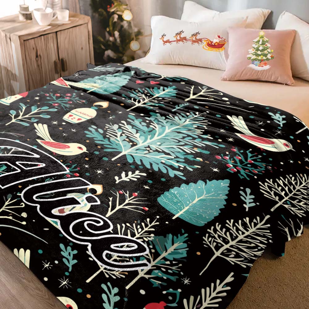 Custom Text Christmas Dark Pattern Blanket Unique Gift For Family - auphotoblanket