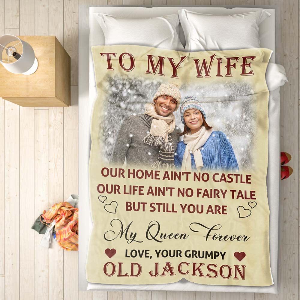 Custom Photo and Name To My Wife You Are My Queen Forever Blanket Valentine's Day Gift