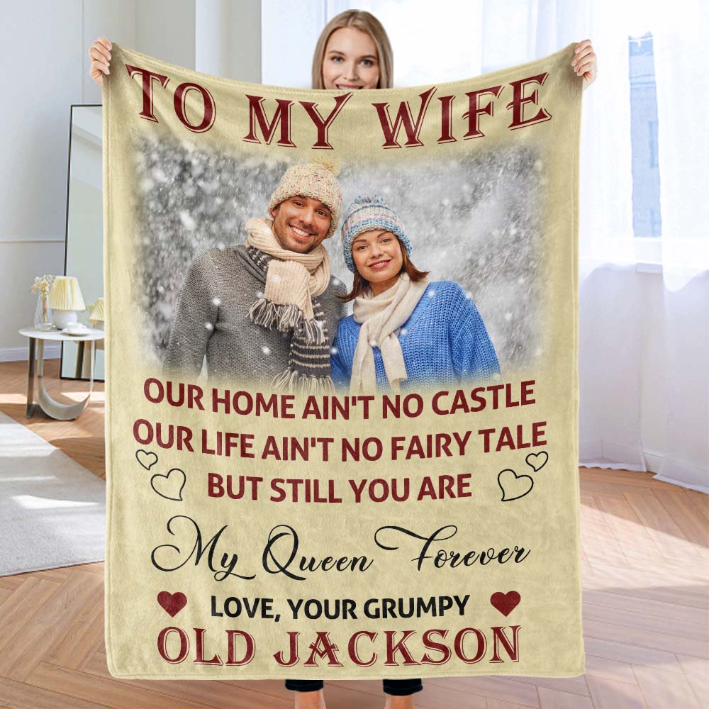 Custom Photo and Name To My Wife You Are My Queen Forever Blanket Valentine's Day Gift
