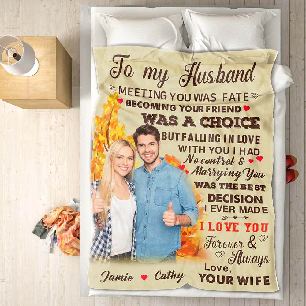 Custom Photo and Name Blanket To My Husband Valentine's Day Gift