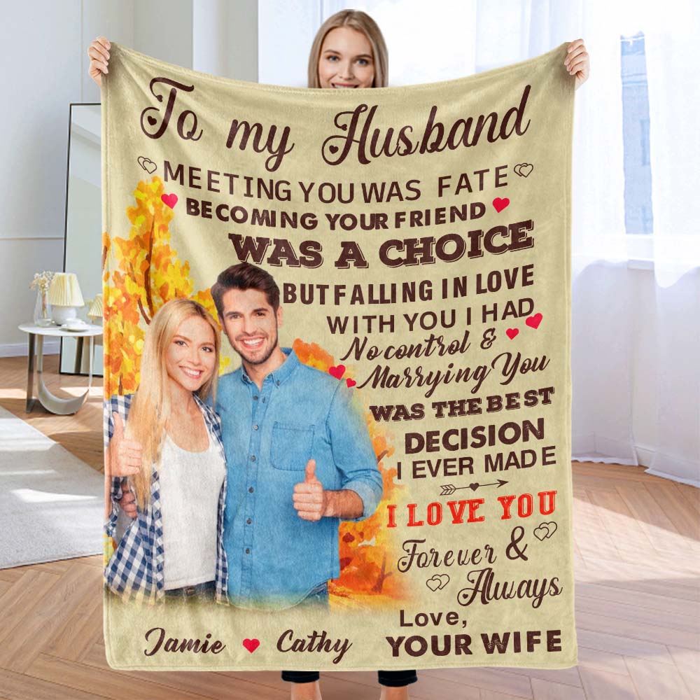 Custom Photo and Name Blanket To My Husband Valentine's Day Gift