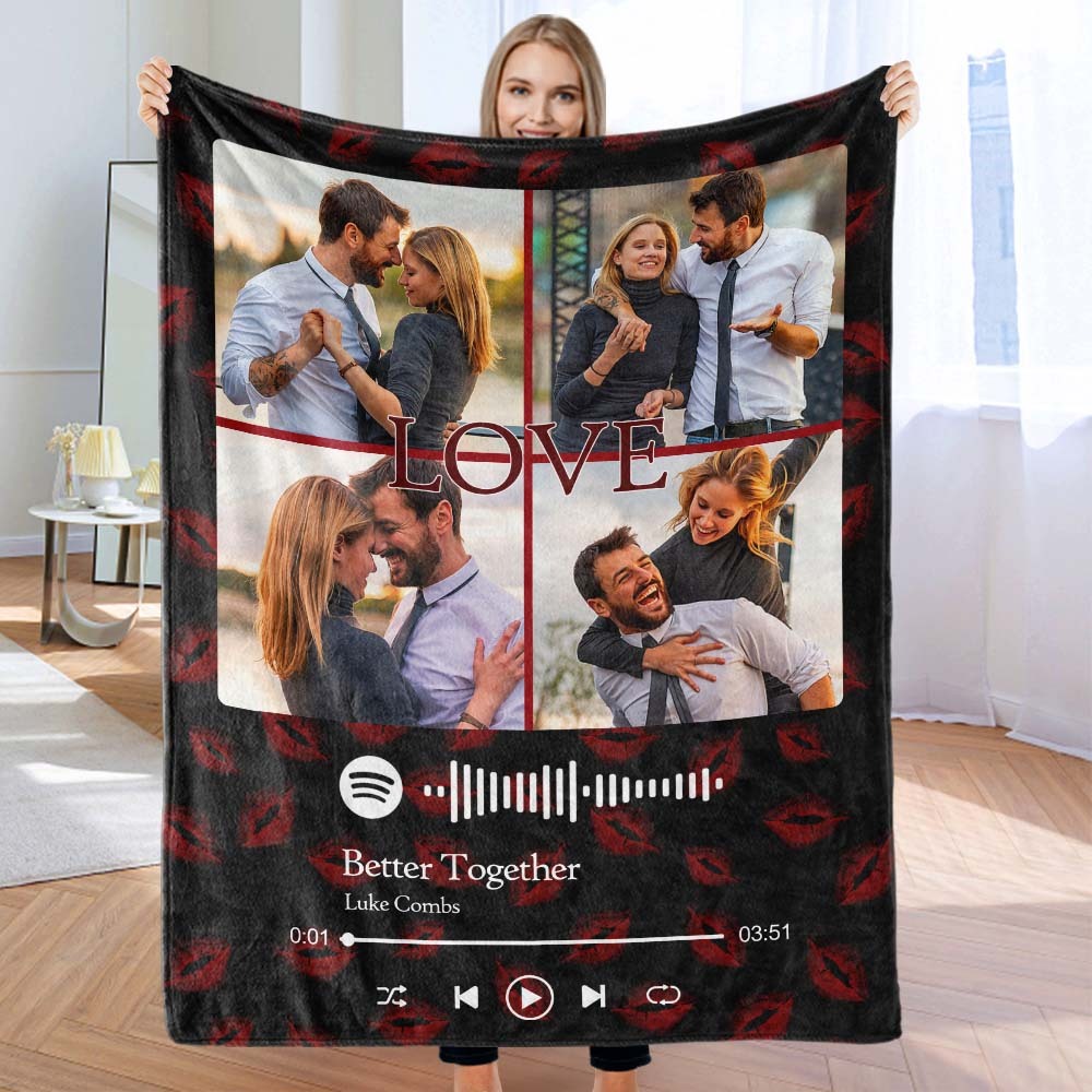Custom Photo Blanket Spotify Music Code Blanket Valentine's Day Gift - auphotoblanket