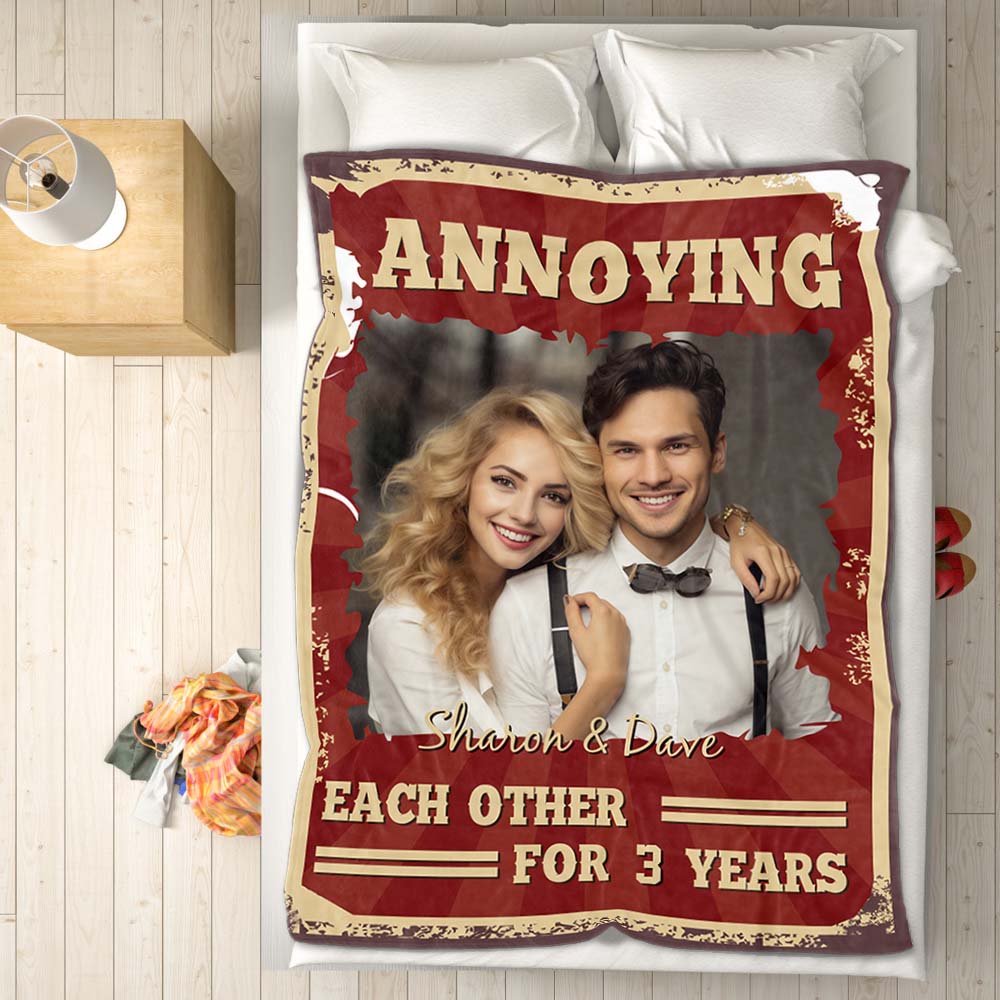 Custom Couple Photo Blanket Annoying Each Other for Years Valentine's Day Gift