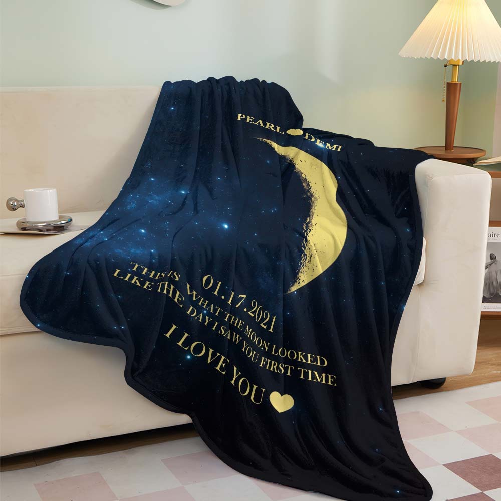 Custom Moon Phase Blanket Personalized Names Multistyle Background Blanket Birthday Gift - auphotoblanket
