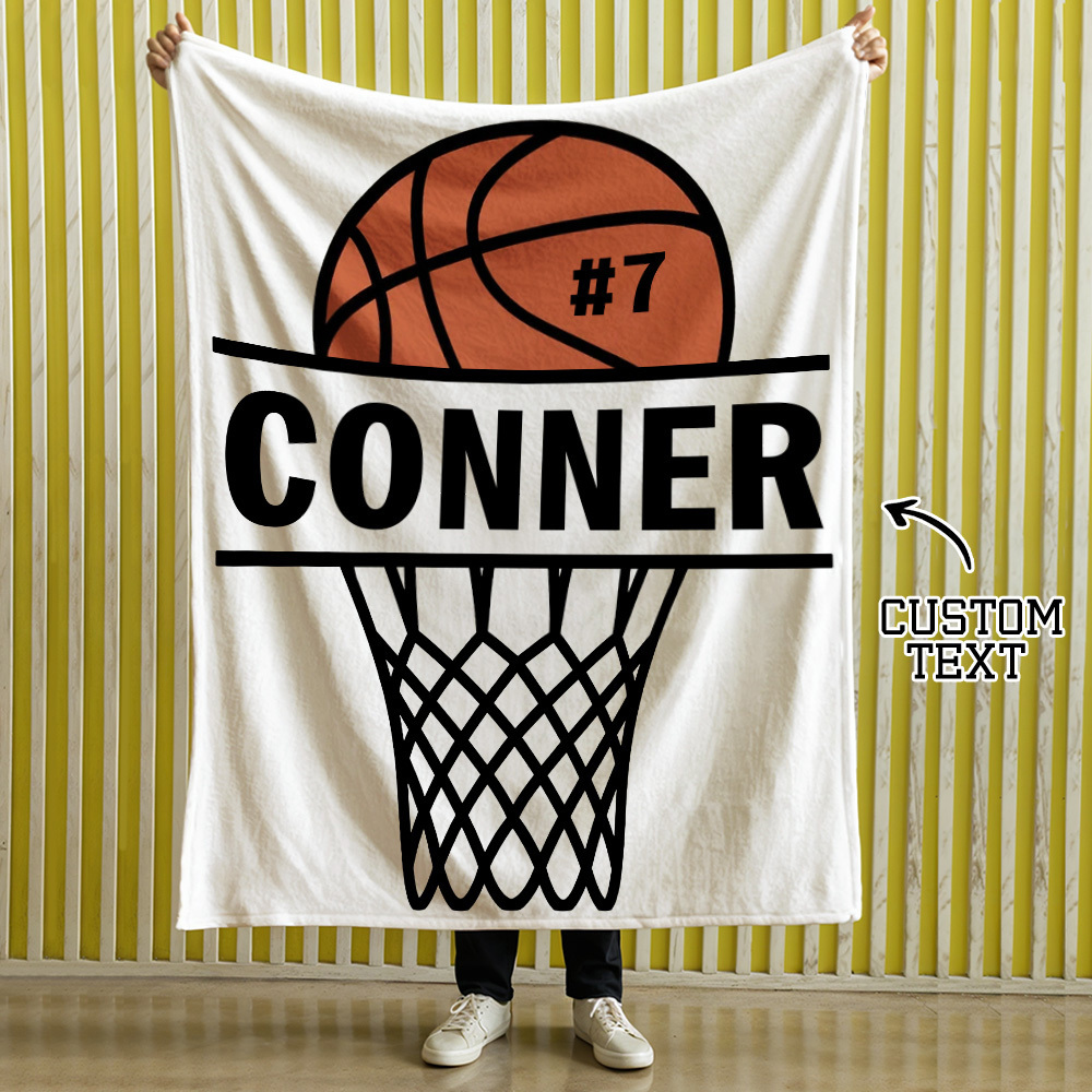 Personalized Basketball Blanket, Custom Name Blanket, Soft Throw Blankets, Custom Basketball Blanket, Gift for Basketball Players - auphotoblanket